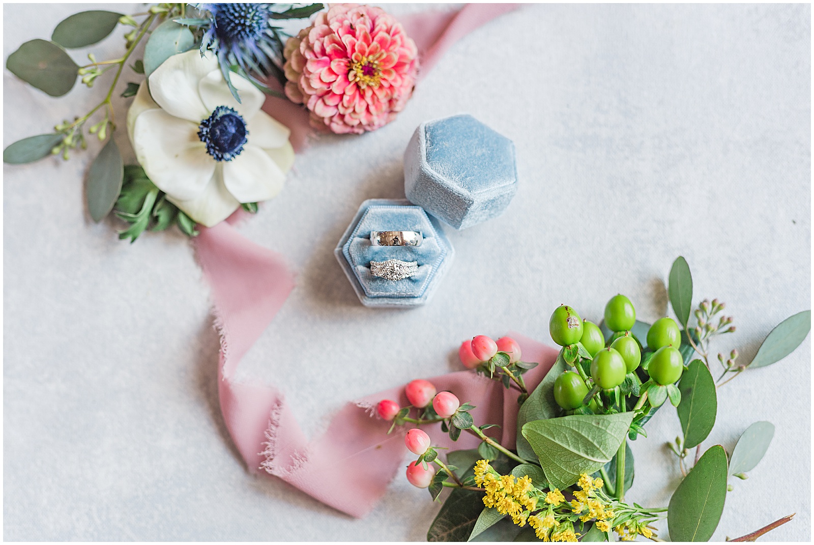 blush and blue wedding details